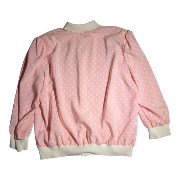 Vtg 1980s Anastasia Pink White Polka Dot Collared Button Up Chiffon Blouse Sz 16 - Picture 2 of 7